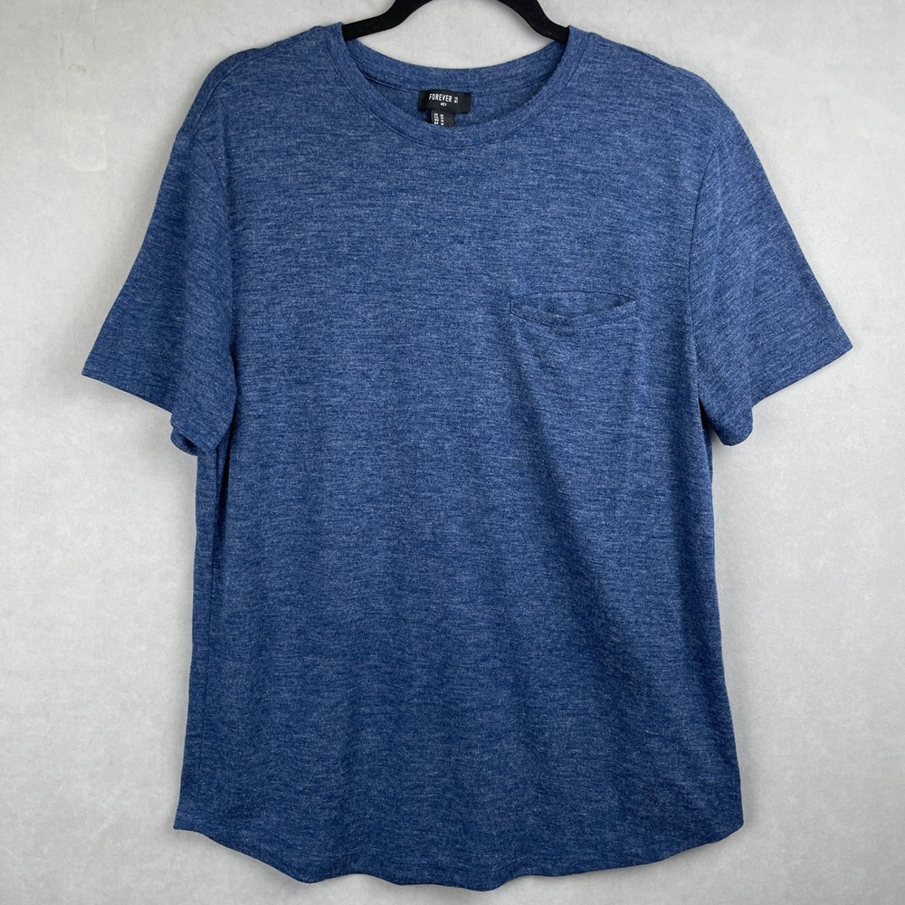 Forever 21 Men Blue Heathered Short Sleeve Pocket T-Shirt Casual Crew Neck Tee M
